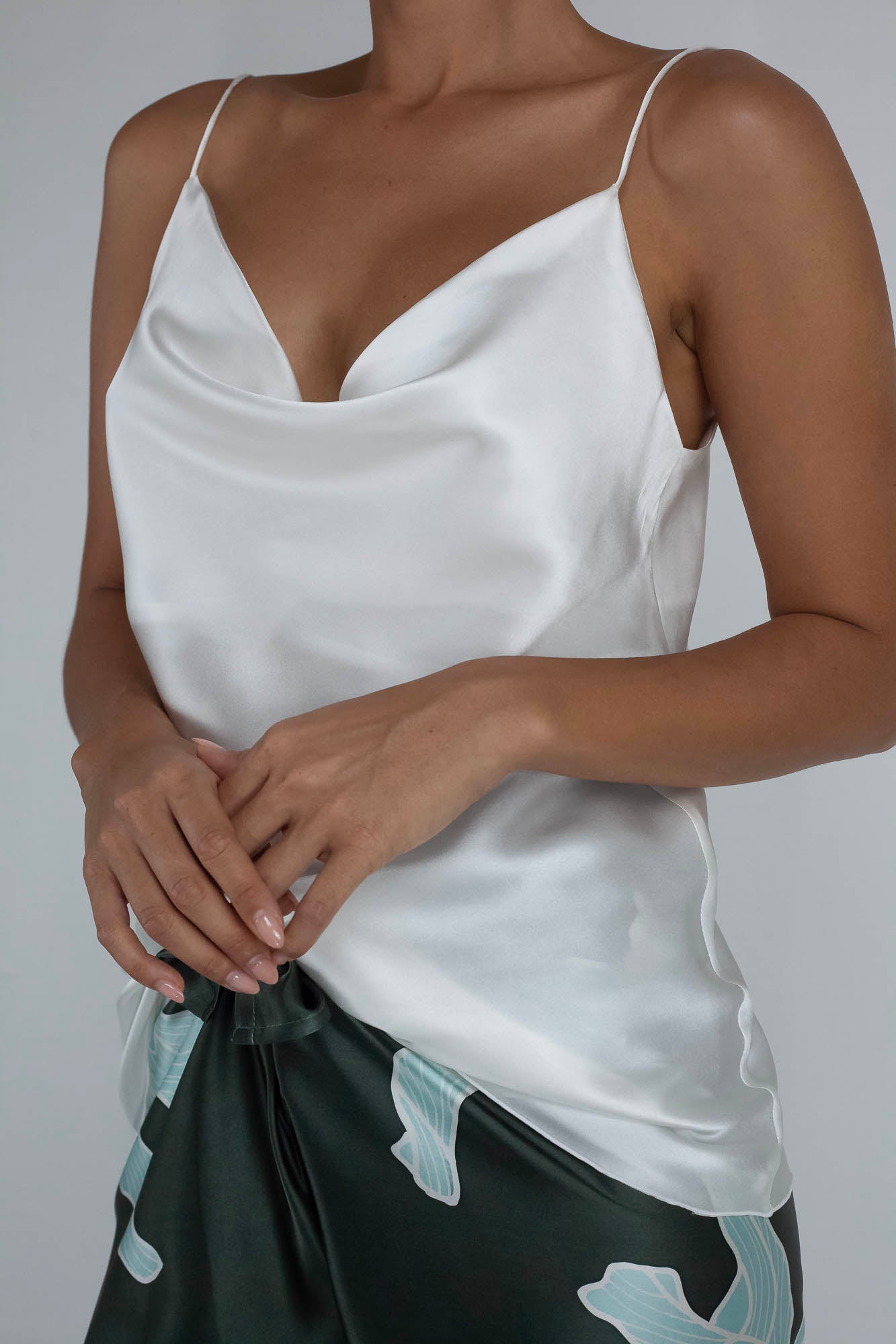 silk satin lido top in white plain color