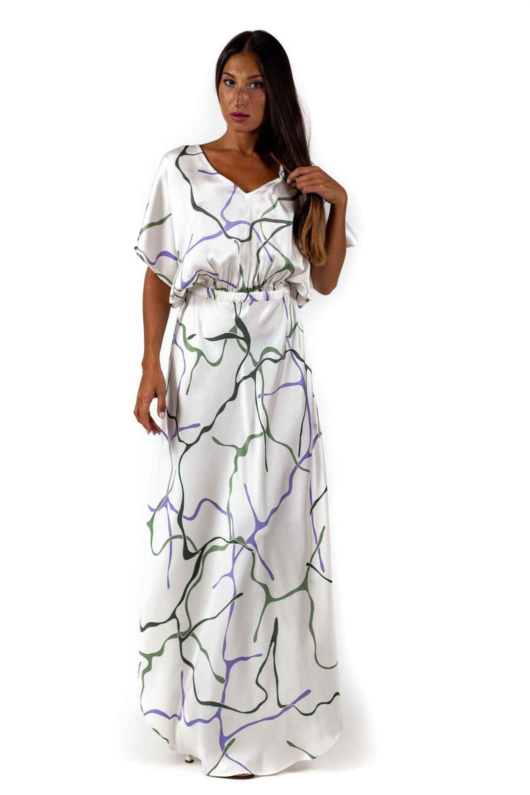 ANA SILK DRESS abstract white