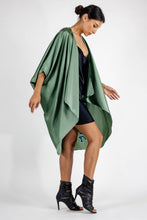 Load image into Gallery viewer, Quarzia luxury decorative Open Kaftan with three-quarter length sleeves-hand painted graphic motif handcrafted from premium silk-Tiger Olive Green-crafted by artisans in Bali
