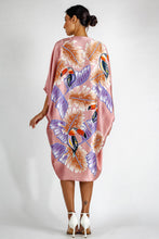 Load image into Gallery viewer, Quarzia luxury decorative Open Kaftan with three-quarter length sleeves-hand painted tropical motif handcrafted from premium silk-Tuki Mellow Rose-crafted by artisans in Bali
