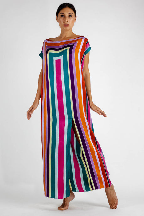 Handcrafted batik  silk satin SIMO DRESS merge the palette of a painter and some 