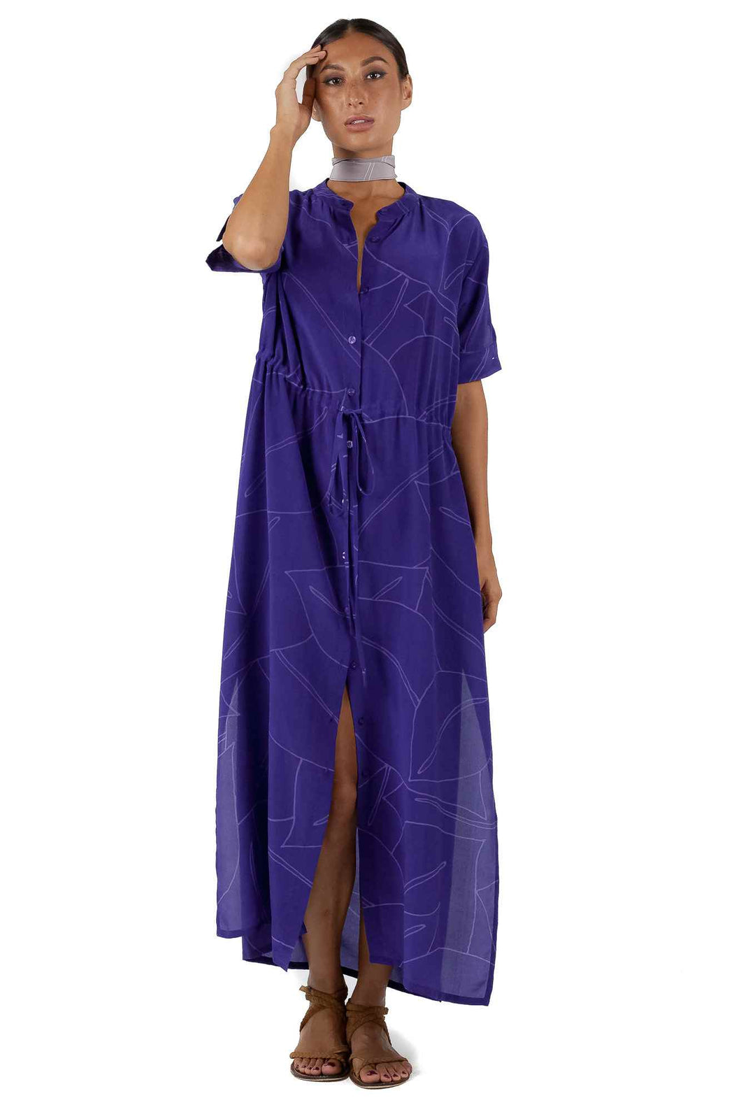 KOKO KAFTAN SILK DRESS leaves royal-purple