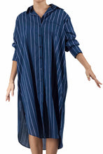 Load image into Gallery viewer, maxi shirt cotton dress big-stripes classic-blue

